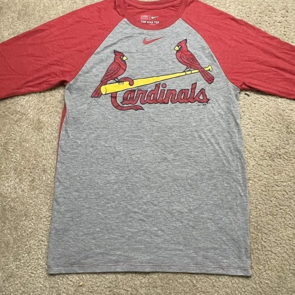 St. Louis Cardinals Nike Tee Small Nike Red Gray Baseball Raglan Tee MLB